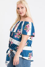 Load image into Gallery viewer, Off Shoulder Ruffled Front Tie Top