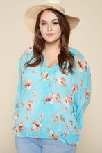 Load image into Gallery viewer, Plus Size Floral Chiffon Sheer Surplice Top