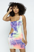 Load image into Gallery viewer, One Shoulder Two Side Cut Off Mini Dress W/mask