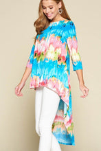 Load image into Gallery viewer, Tie-dye Venechia High Low Fashion Top With 3/4 Sleeves