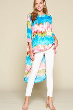 Load image into Gallery viewer, Tie-dye Venechia High Low Fashion Top With 3/4 Sleeves