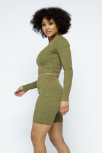 Load image into Gallery viewer, Knit Long Sleeve Cropped Top Knit High-waist Biker Shorts Set