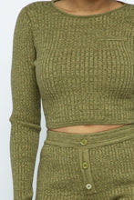 Load image into Gallery viewer, Knit Long Sleeve Cropped Top Knit High-waist Biker Shorts Set