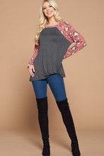 Load image into Gallery viewer, Casual French Terry Side Twist Top With Animal Print Long Sleeves