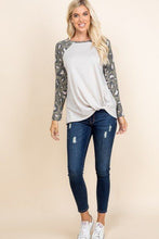 Load image into Gallery viewer, Casual French Terry Side Twist Top With Animal Print Long Sleeves