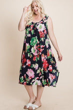 Load image into Gallery viewer, Plus Size Floral Bulgari Printed Tank Midi Dress With Asymmetrical Hem