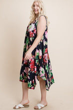 Load image into Gallery viewer, Plus Size Floral Bulgari Printed Tank Midi Dress With Asymmetrical Hem
