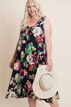 Load image into Gallery viewer, Plus Size Floral Bulgari Printed Tank Midi Dress With Asymmetrical Hem
