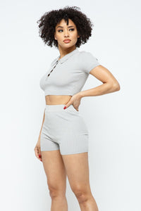 Collar Crop Top + Shorts Set