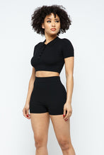 Load image into Gallery viewer, Collar Crop Top + Shorts Set