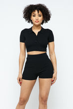 Load image into Gallery viewer, Collar Crop Top + Shorts Set