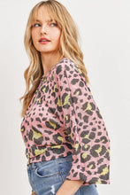 Load image into Gallery viewer, Leopard Knit Back Opened Short Sleeve Top