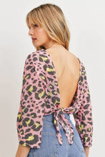 Load image into Gallery viewer, Leopard Knit Back Opened Short Sleeve Top