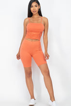 Load image into Gallery viewer, Camisole Ruched Sleeveless Top &amp; Biker Shorts Set