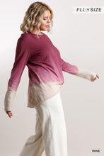 Load image into Gallery viewer, Ombre Print Long Sleeve Top With Gathered Front Detail And Raw Hem