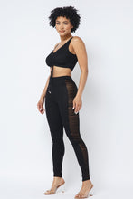 Load image into Gallery viewer, Mesh Strappy Adjustable Ruched Crop Top With Matching See Through Side Panel Leggings
