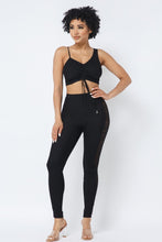 Load image into Gallery viewer, Mesh Strappy Adjustable Ruched Crop Top With Matching See Through Side Panel Leggings