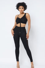 Load image into Gallery viewer, Mesh Strappy Adjustable Ruched Crop Top With Matching See Through Side Panel Leggings