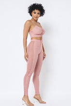Load image into Gallery viewer, Mesh Strappy Adjustable Ruched Crop Top With Matching See Through Side Panel Leggings
