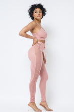 Load image into Gallery viewer, Mesh Strappy Adjustable Ruched Crop Top With Matching See Through Side Panel Leggings