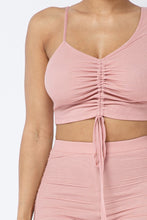 Load image into Gallery viewer, Mesh Strappy Adjustable Ruched Crop Top With Matching See Through Side Panel Leggings
