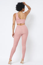 Load image into Gallery viewer, Mesh Strappy Adjustable Ruched Crop Top With Matching See Through Side Panel Leggings