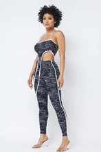 Load image into Gallery viewer, Mesh Print Crop Top With Plastic Chain Halter Neck With Matching Leggings