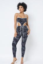 Load image into Gallery viewer, Mesh Print Crop Top With Plastic Chain Halter Neck With Matching Leggings