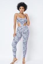 Load image into Gallery viewer, Mesh Print Crop Top With Plastic Chain Halter Neck With Matching Leggings