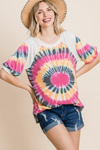 Load image into Gallery viewer, French Terry Tie Dye Printed Casual Mini Bubble Sleeves Tunic Top