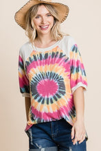 Load image into Gallery viewer, French Terry Tie Dye Printed Casual Mini Bubble Sleeves Tunic Top