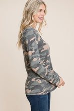Load image into Gallery viewer, Army Camo Printed Cut Out Neckline Long Sleeves Casual Basic Top