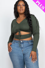 Load image into Gallery viewer, Plus Size Drawstring Ruched Cutout Crop Top