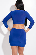 Load image into Gallery viewer, Solid 3/4 Sleeve Ruched Cutout Dress