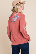 Load image into Gallery viewer, Floral Printed Contrast Hoodie With Relaxed Fit And Cuff Detail