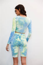 Load image into Gallery viewer, Multicolor Tie-dye Velvet Cropped Long Sleeve Top &amp; Bike Shorts Set