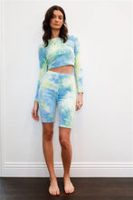 Load image into Gallery viewer, Multicolor Tie-dye Velvet Cropped Long Sleeve Top &amp; Bike Shorts Set