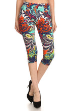 Load image into Gallery viewer, Multi-color Ornate Print Cropped Length Fitted Leggings With High Elastic Waist.