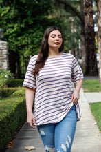 Load image into Gallery viewer, Plus Stripe Bell Short Sleeve Top