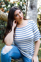 Load image into Gallery viewer, Plus Stripe Bell Short Sleeve Top