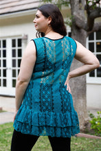 Load image into Gallery viewer, Plus  Lace Sheer Ruffle Hem Sleeveless Maxi Top