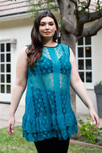 Load image into Gallery viewer, Plus  Lace Sheer Ruffle Hem Sleeveless Maxi Top