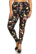 Load image into Gallery viewer, Plus Size Floral Print, Full Length Leggings In A Slim Fitting Style With A Banded High Waist