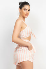 Load image into Gallery viewer, Tie-front Striped Crop Top &amp; Belted Shorts Set