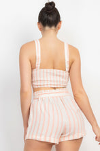 Load image into Gallery viewer, Tie-front Striped Crop Top &amp; Belted Shorts Set