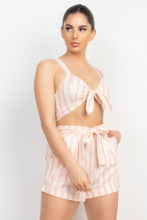 Load image into Gallery viewer, Tie-front Striped Crop Top &amp; Belted Shorts Set