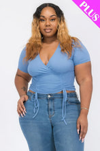 Load image into Gallery viewer, Plus Ribbed Ruched Drawstring Surplice Top