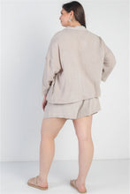 Load image into Gallery viewer, Plus Grey Button-up Collared Neck Blazer High Waist Shorts Set