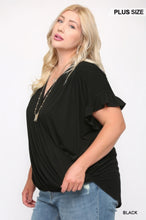Load image into Gallery viewer, Solid Viscose Knit Surplice Top With Ruffle Sleeve