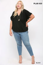Load image into Gallery viewer, Solid Viscose Knit Surplice Top With Ruffle Sleeve